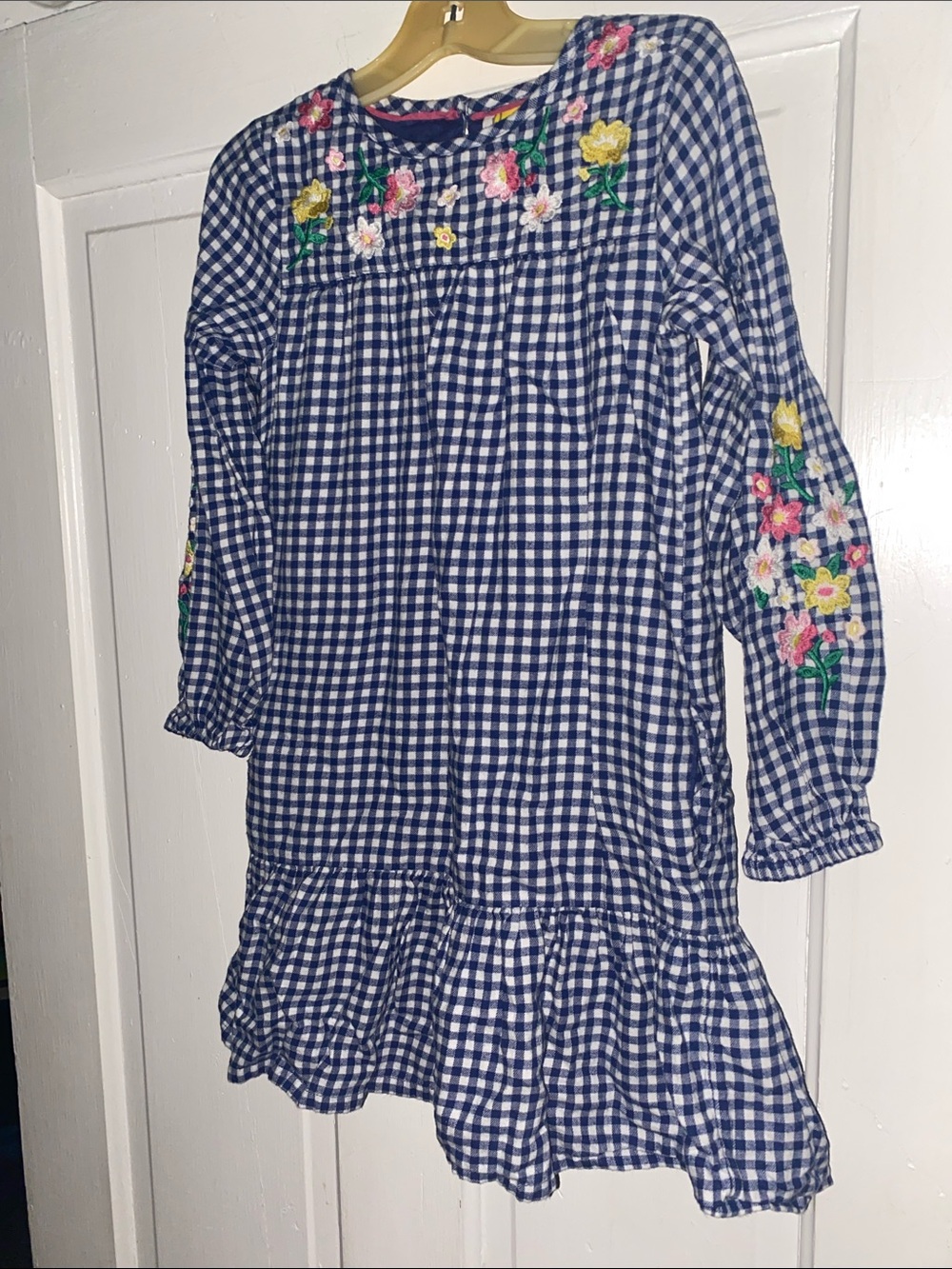 Boden Girls Embroidered Woven Dress Floral Blue/White Sz 6-7Y